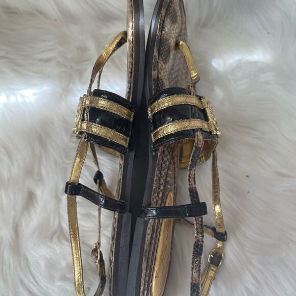 Babyphat snake skin prints thong flats sandals two shades of brown & gold SZ9 - Picture 5 of 6
